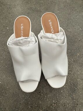 LISA VICK White Open-Toe Slide Mules